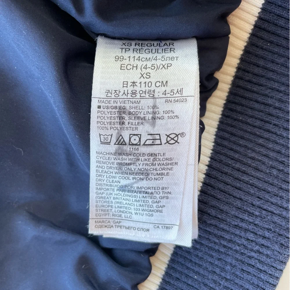 GAP Kids Navy Blue Rose Floral Silky Bomber Jacket Size XS (4-5)